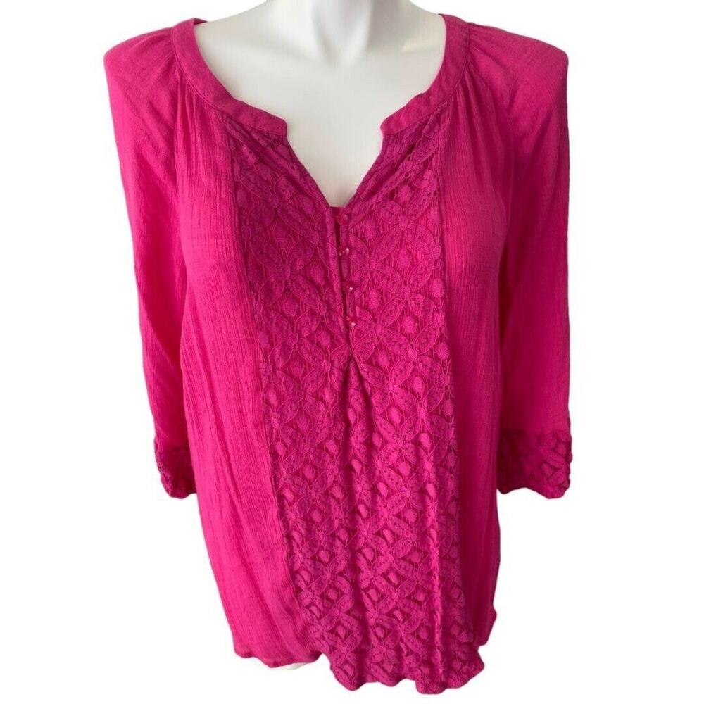 3X Counterparts Fushia Pink Crepe and Lace Tunic